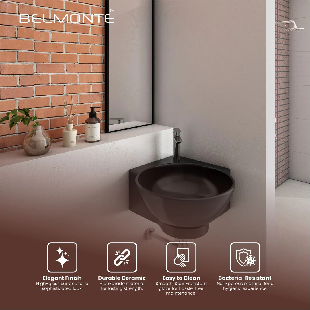 Black Ceramic Corner Basin (Roma) - Image 4