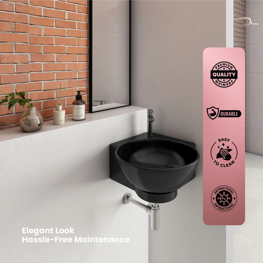 Black Ceramic Corner Basin (Roma) - Image 5