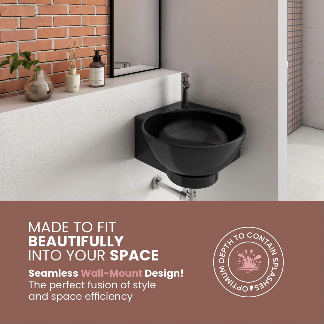 Black Ceramic Corner Basin (Roma) - Image 6