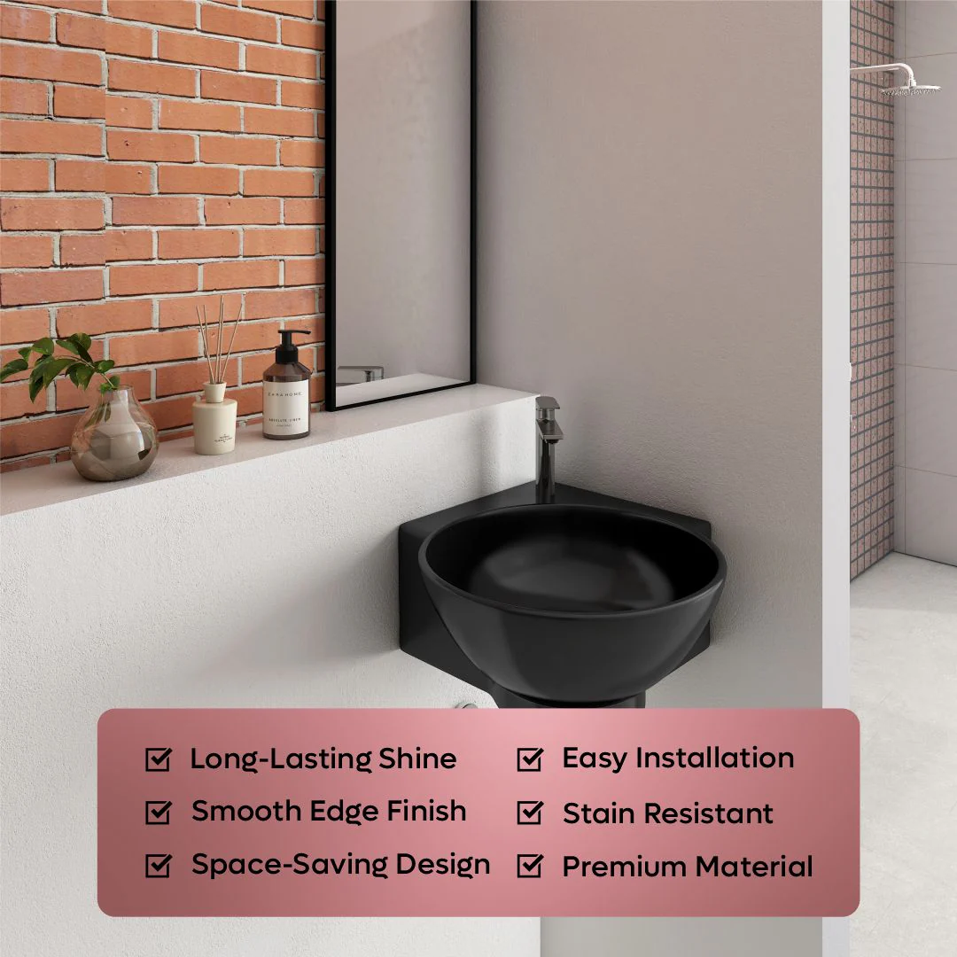 Black Ceramic Corner Basin (Roma) - Image 7