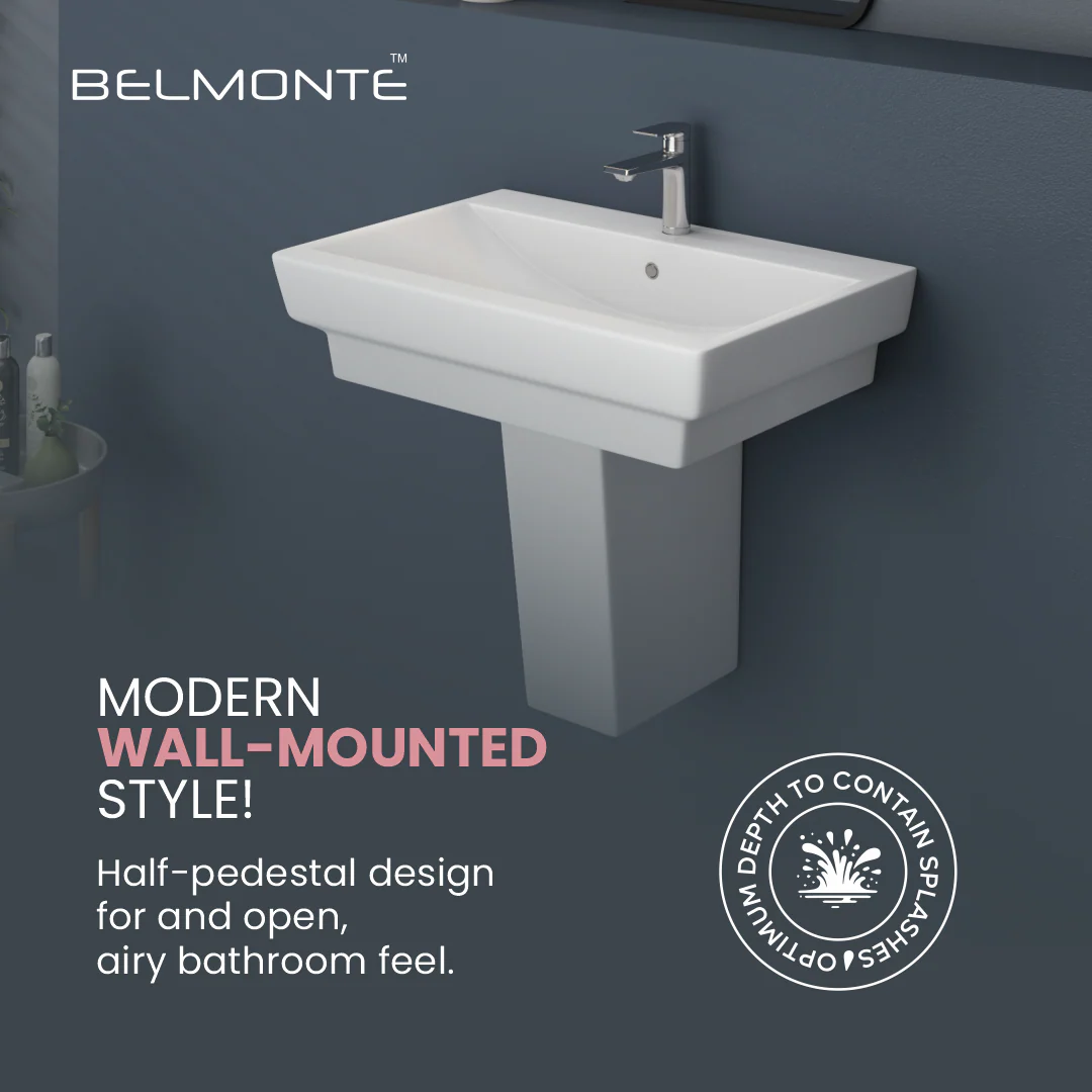 Ceramic Basin With Half Pedestal Set (Casa) - Image 3