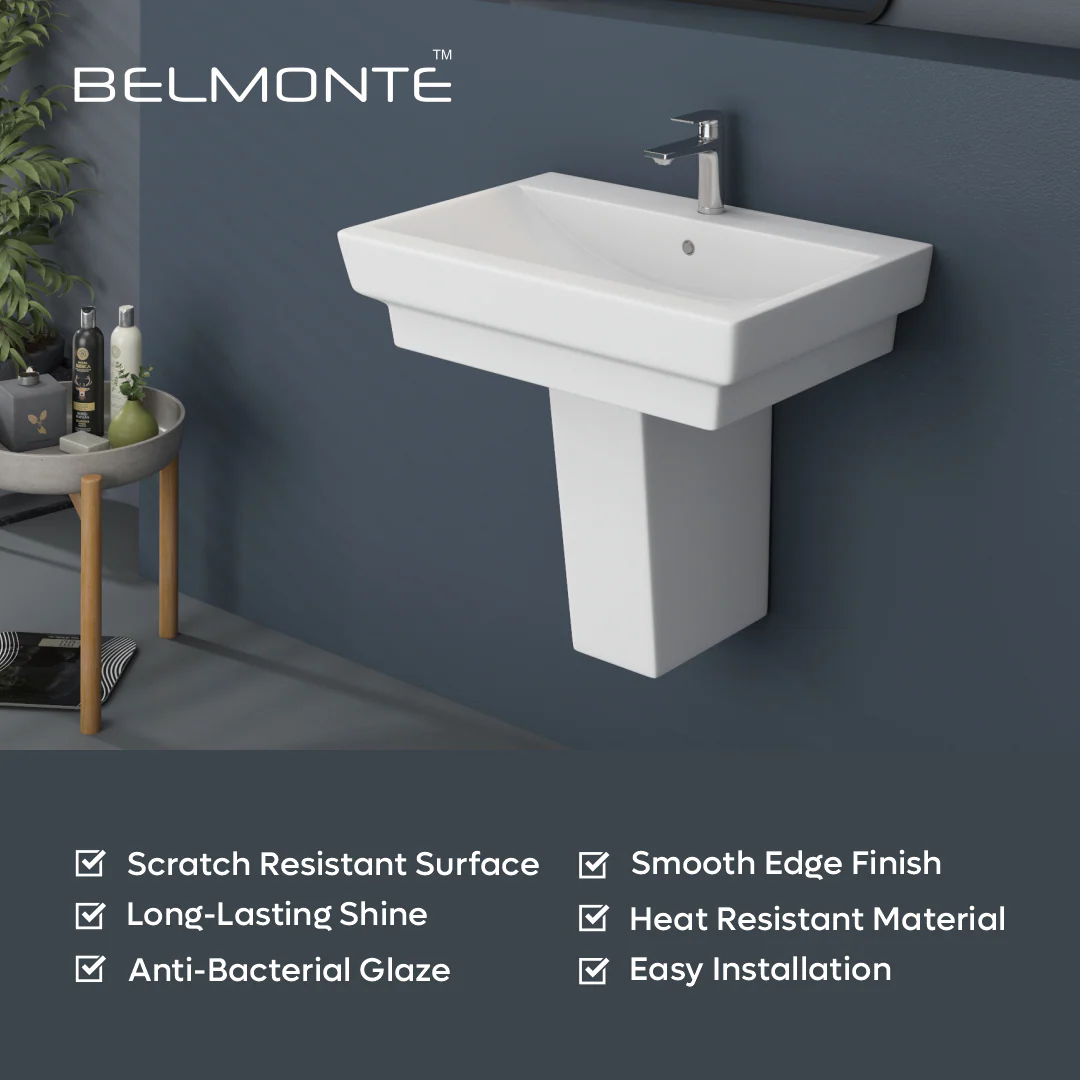 Ceramic Basin With Half Pedestal Set (Casa) - Image 4