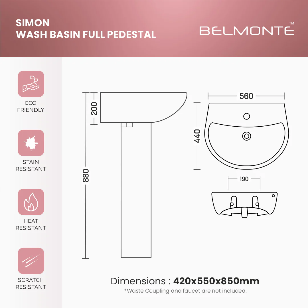 Ceramic Basin With Pedestal Set (Simon) - Image 7