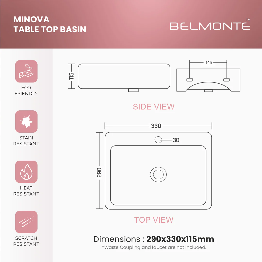 Ceramic Counter Top Basin Small Size (Minova) - Image 3