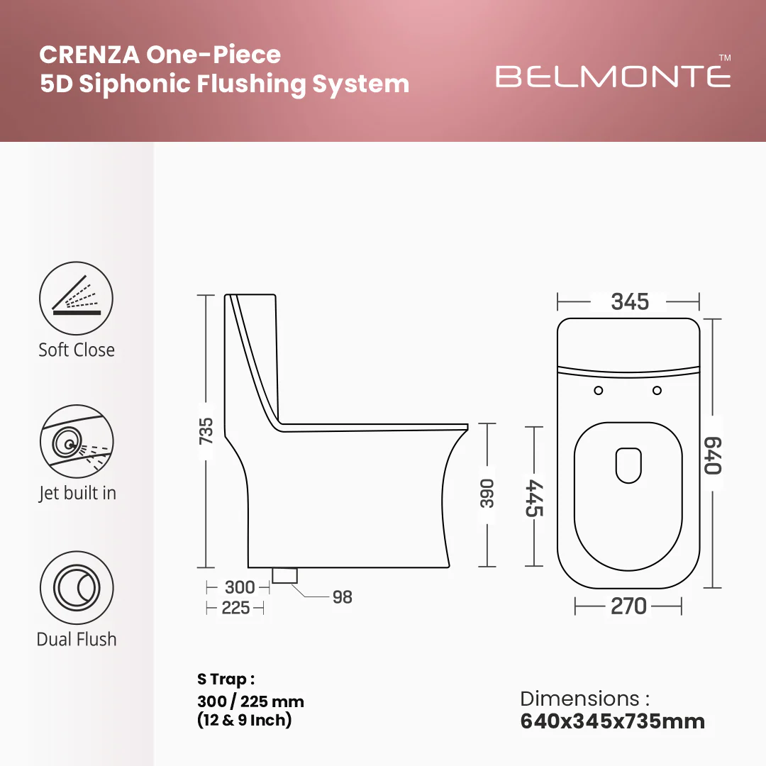 Ceramic Single Piece Toilet (Crenza) - Image 4