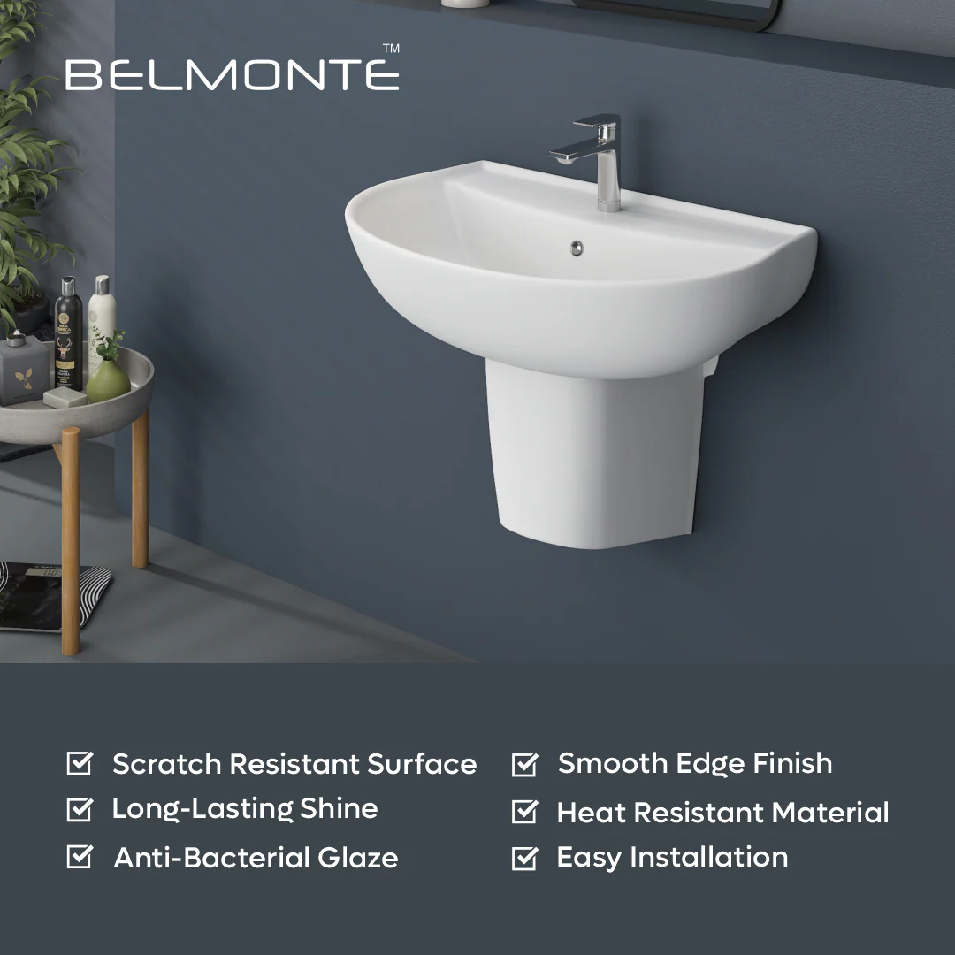Ceramic Wash Basin Half Pedestal Set (Simon) - Image 3