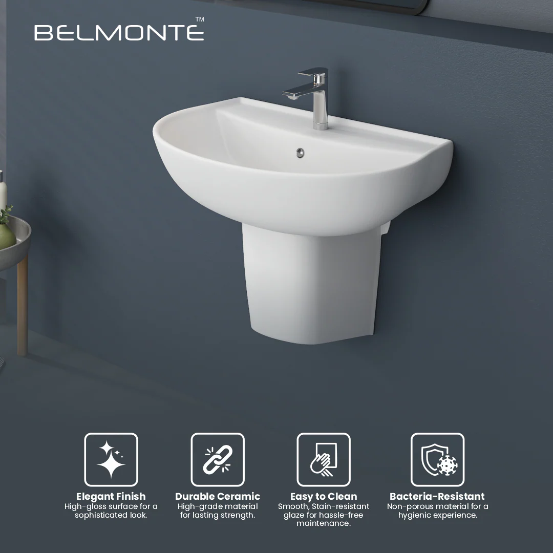 Ceramic Wash Basin Half Pedestal Set (Simon) - Image 6
