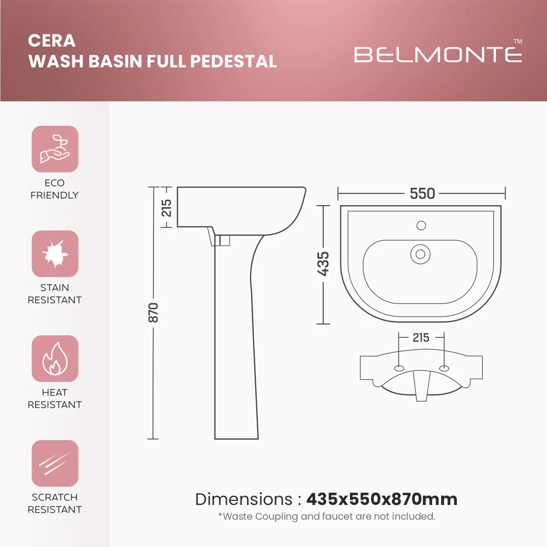 Ceramic Wash Basin Pedestal Set (Cera) - Image 6