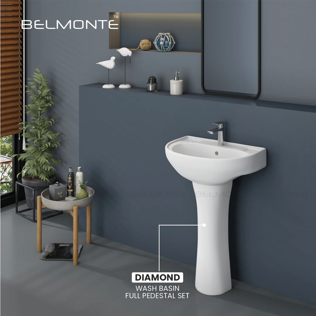 Ceramic Wash Basin Pedestal Set (Diamond) - Image 2