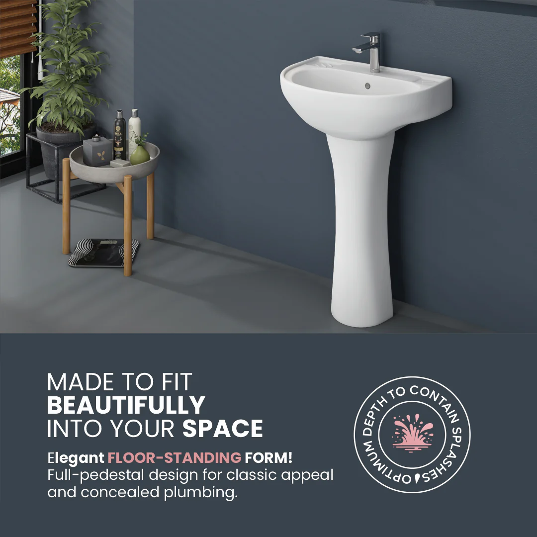 Ceramic Wash Basin Pedestal Set (Diamond) - Image 3