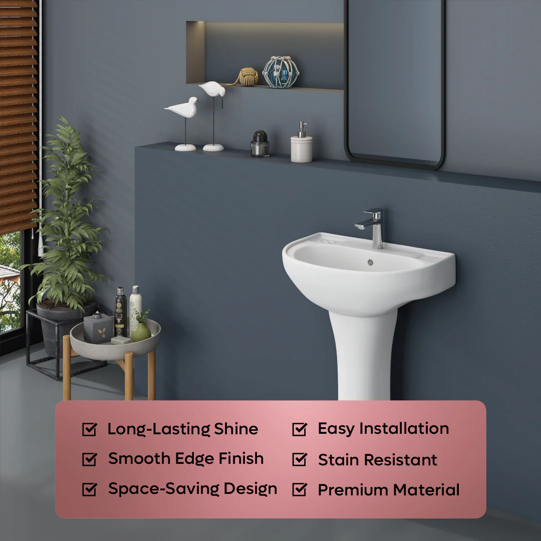 Ceramic Wash Basin Pedestal Set (Diamond) - Image 4