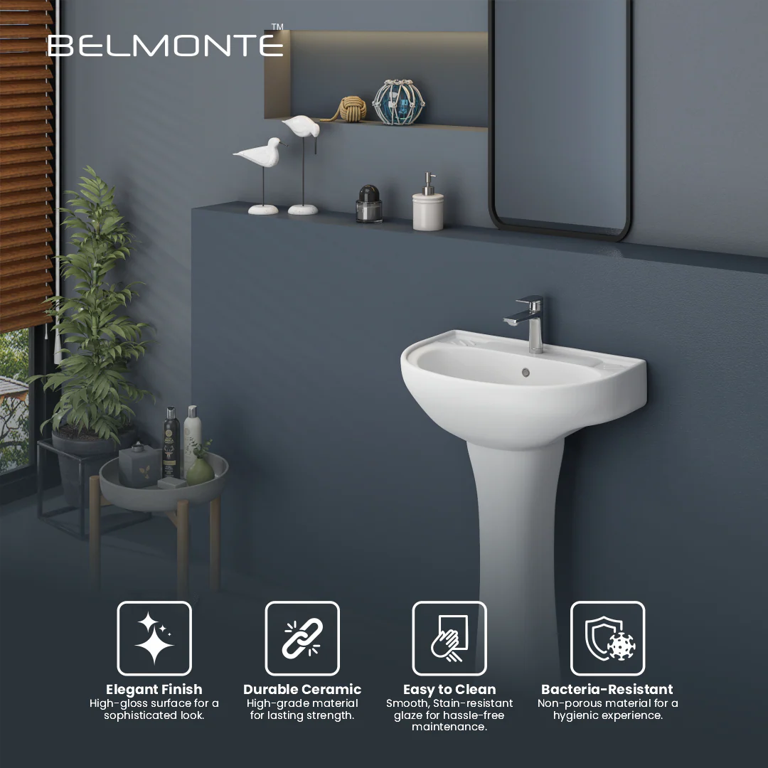 Ceramic Wash Basin Pedestal Set (Diamond) - Image 6