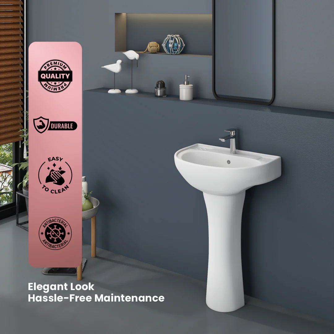 Ceramic Wash Basin Pedestal Set (Diamond) - Image 7