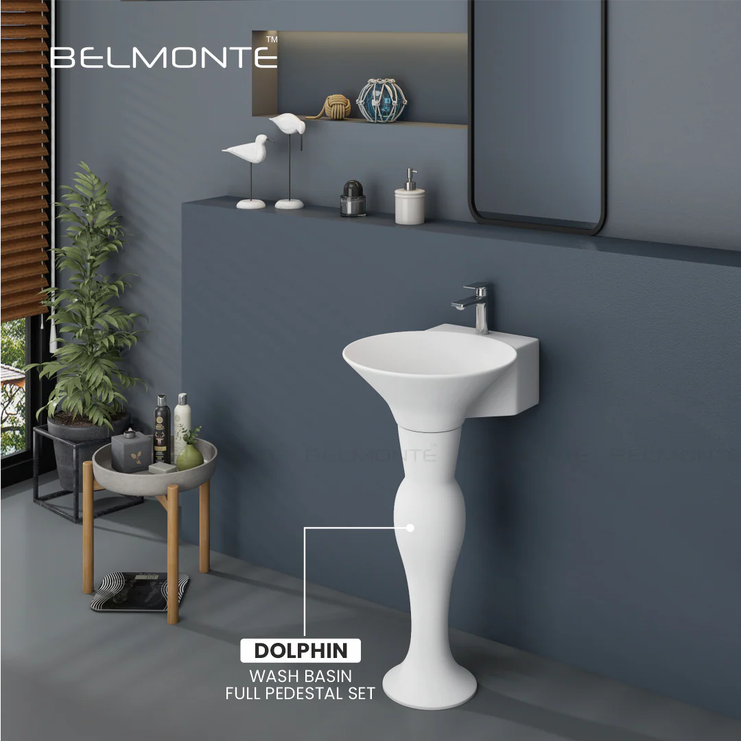 Ceramic Wash Basin Pedestal Set (Dolphin) - Image 2