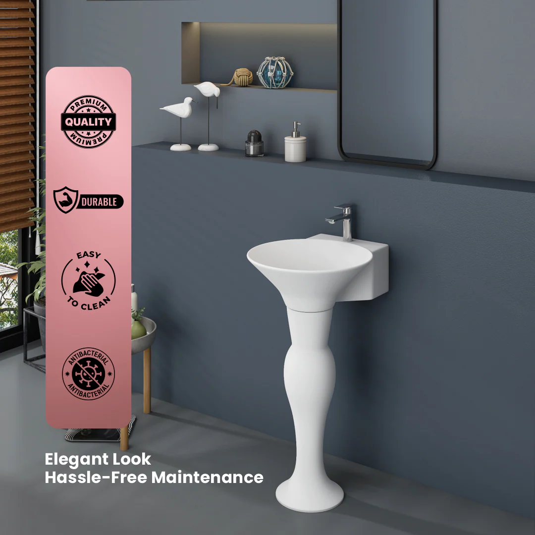 Ceramic Wash Basin Pedestal Set (Dolphin) - Image 3