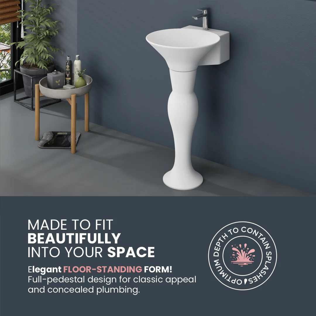 Ceramic Wash Basin Pedestal Set (Dolphin) - Image 4