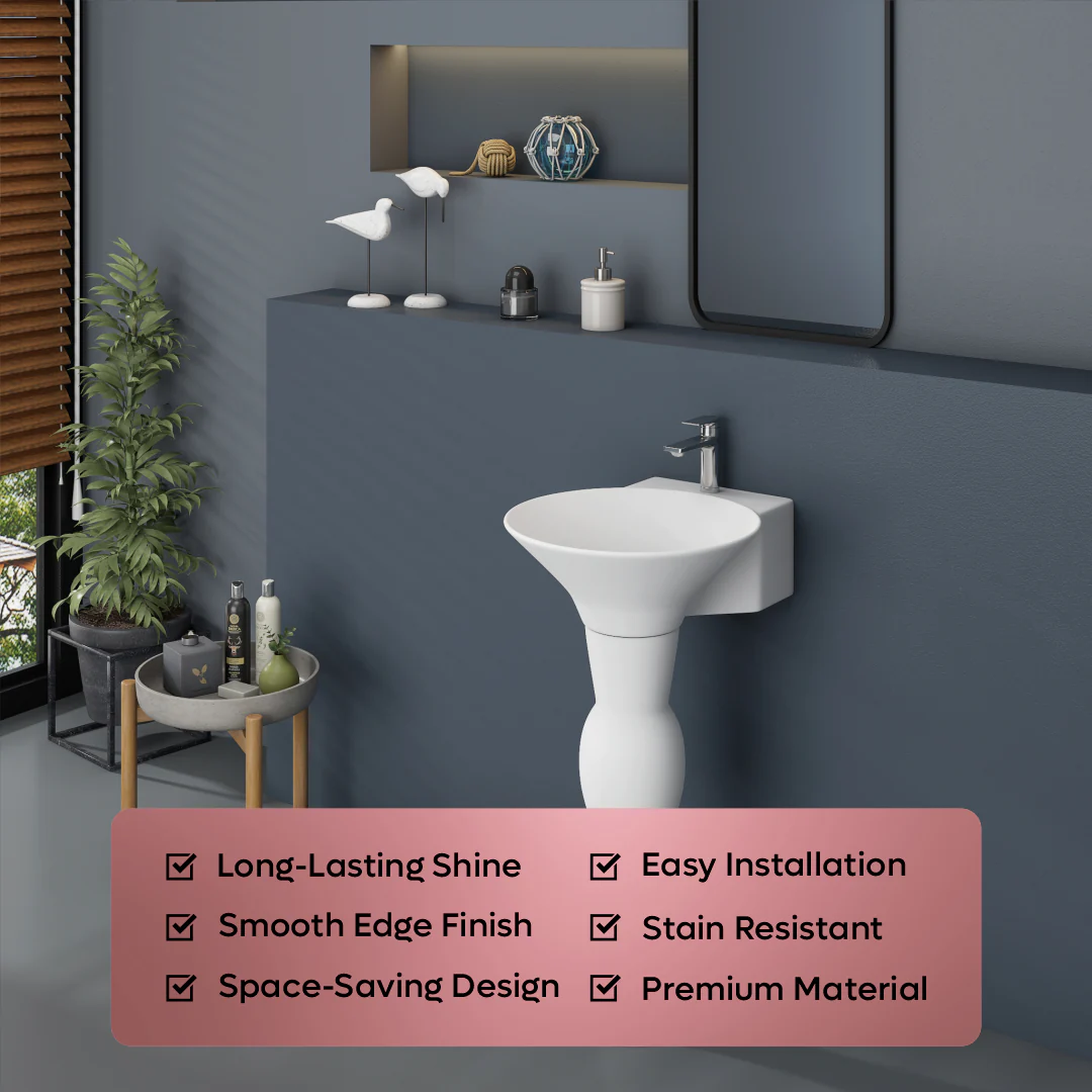 Ceramic Wash Basin Pedestal Set (Dolphin) - Image 5