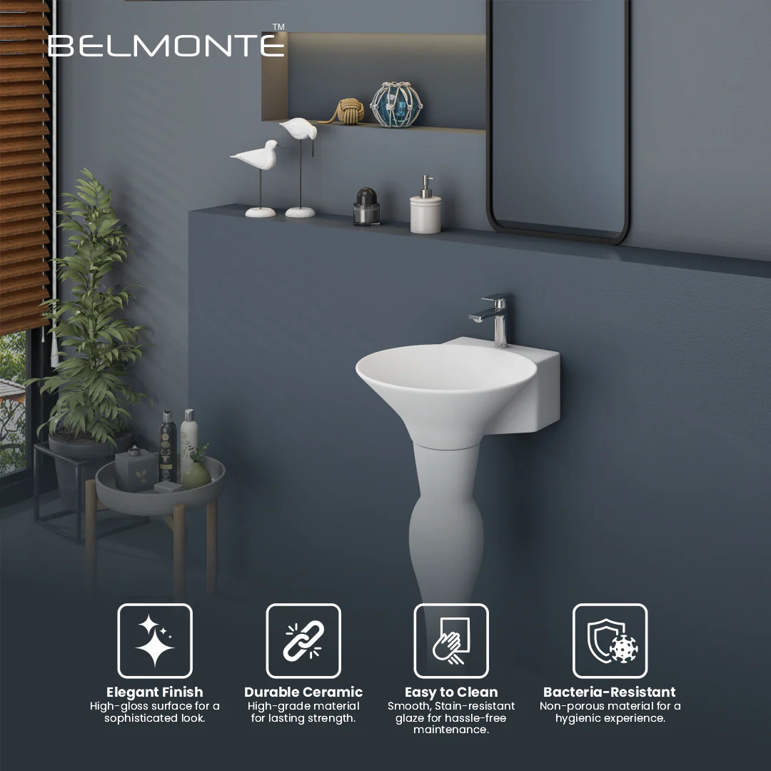 Ceramic Wash Basin Pedestal Set (Dolphin) - Image 7