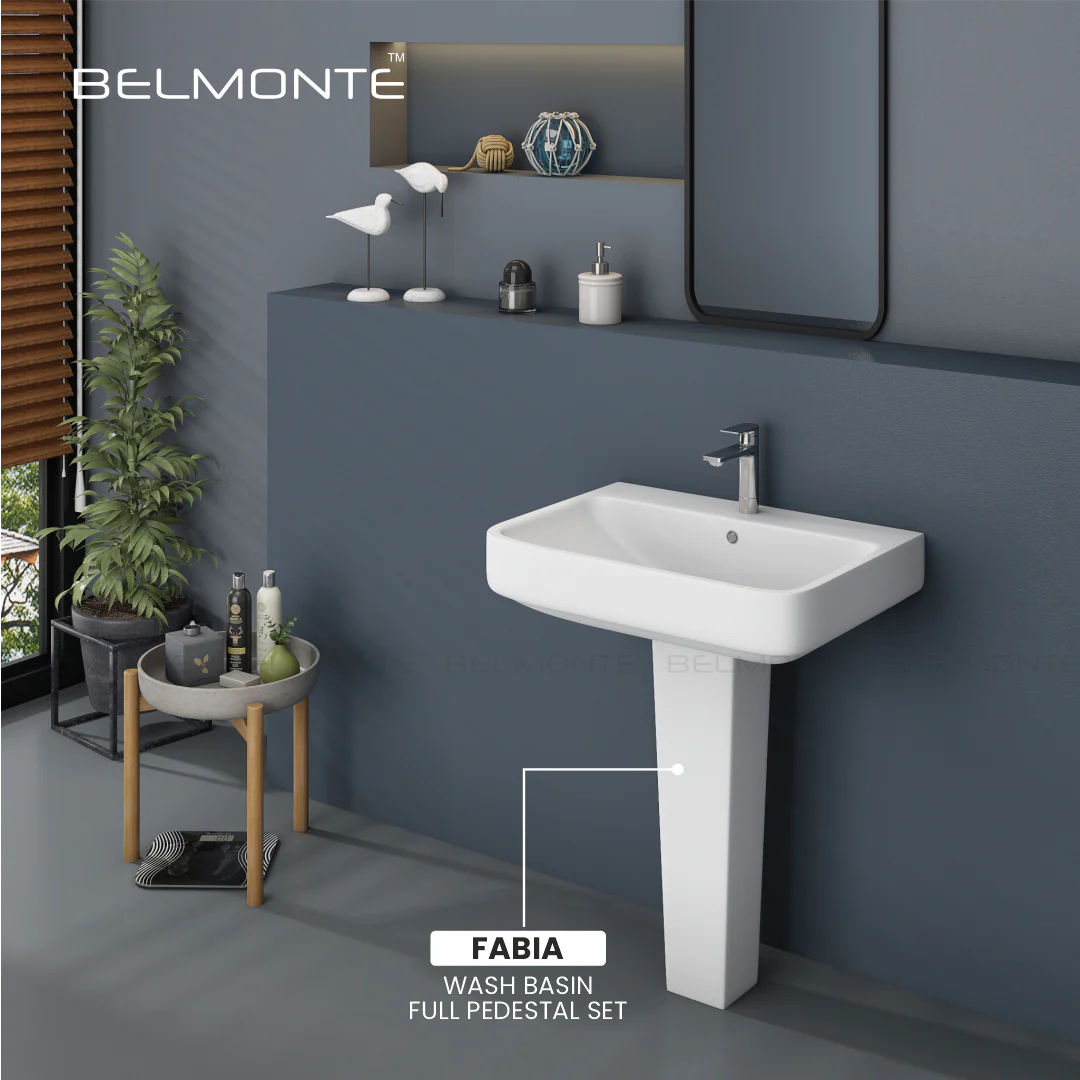 Ceramic Wash Basin Pedestal Set (Fabia) - Image 2