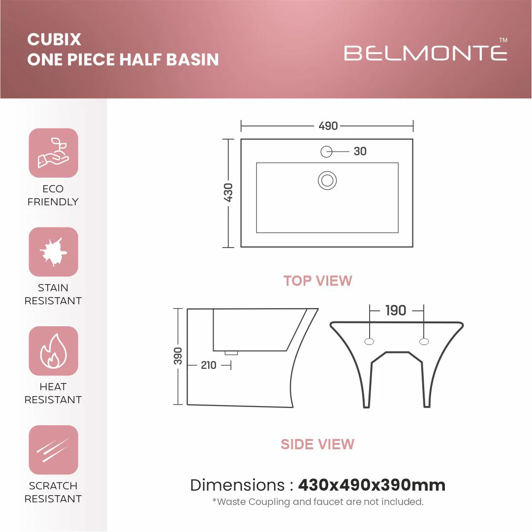 Designer One Piece Half Basin (Cubix 28) - Image 4