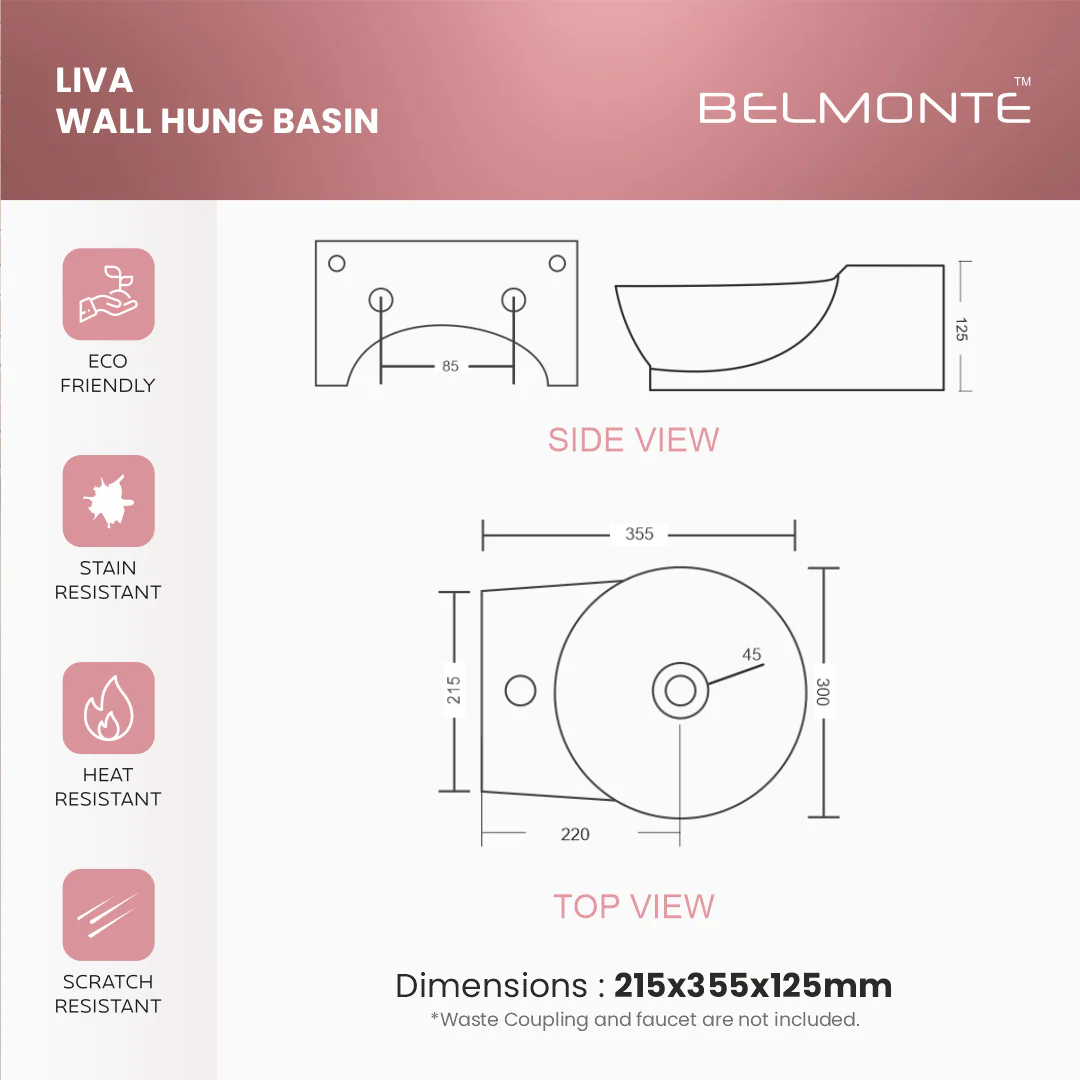 Wall Mounted Wash Basin (Liva) - Image 7