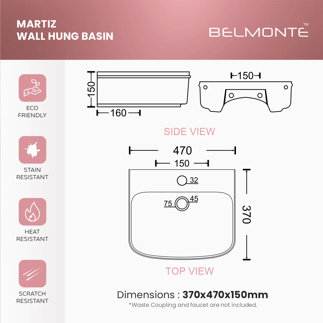Wall Mounted Wash Basin (Martiz) - Image 3
